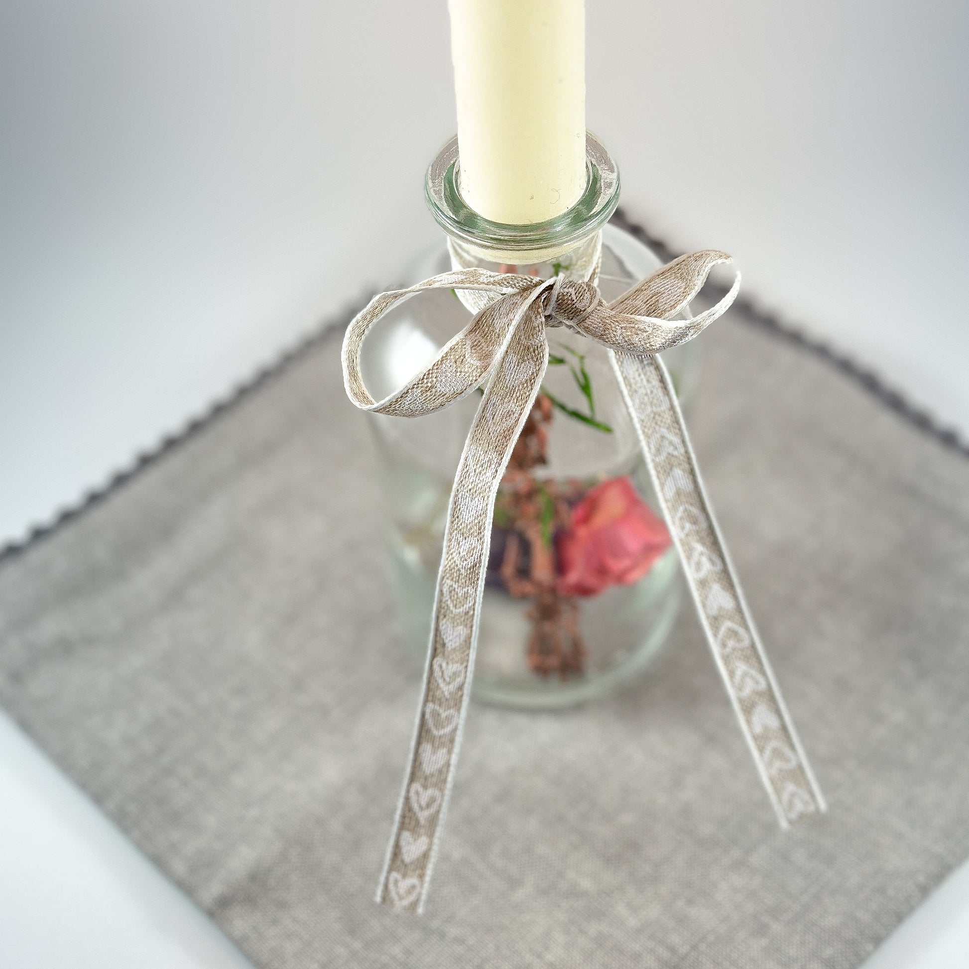 Dekoband "Herzen" Leinen Natur Weiß 10mm - Wohnen auf dem Land