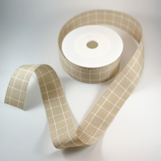 Dekoband "Karo" Baumwolle Natur Weiß 35mm - Wohnen auf dem Land