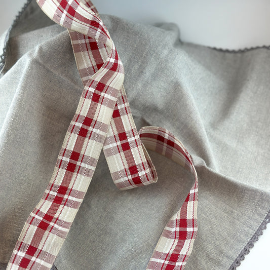 Dekoband "Karo Groß" Baumwolle Natur Rot 40mm - Wohnen auf dem Land