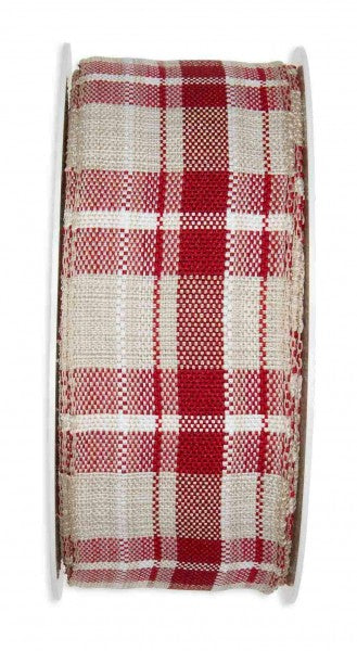 Dekoband "Karo Groß" Baumwolle Natur Rot 40mm - Wohnen auf dem Land