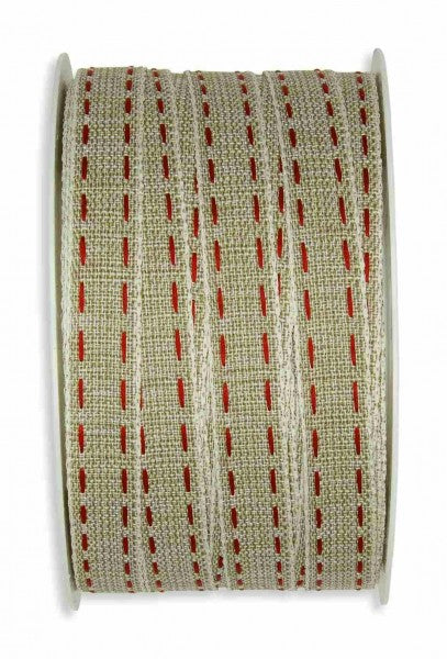 Dekoband "Skandi" Baumwolle Natur Rot 12mm - Wohnen auf dem Land