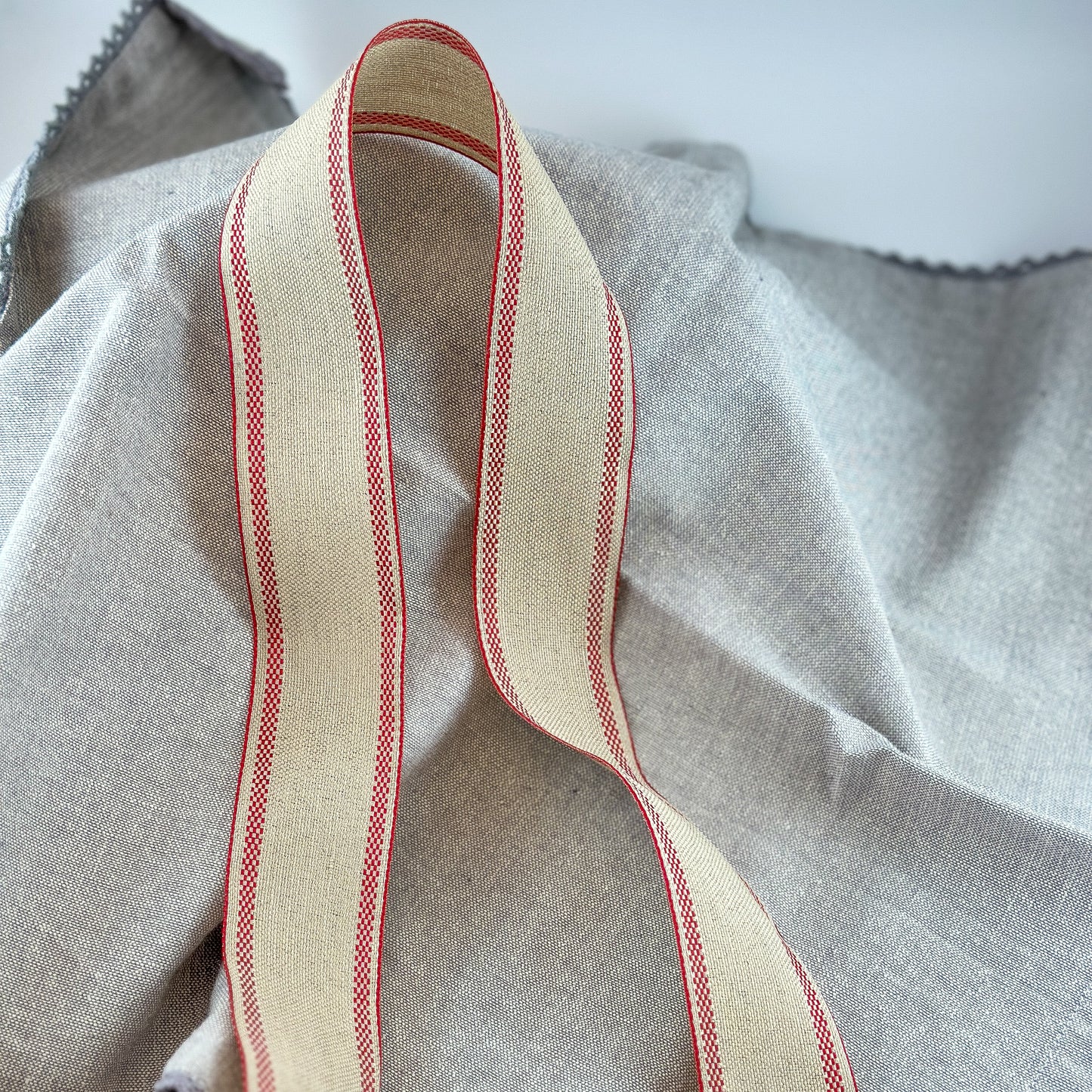 Dekoband "Skandi" Leinen Natur Rot 40mm - Wohnen auf dem Land