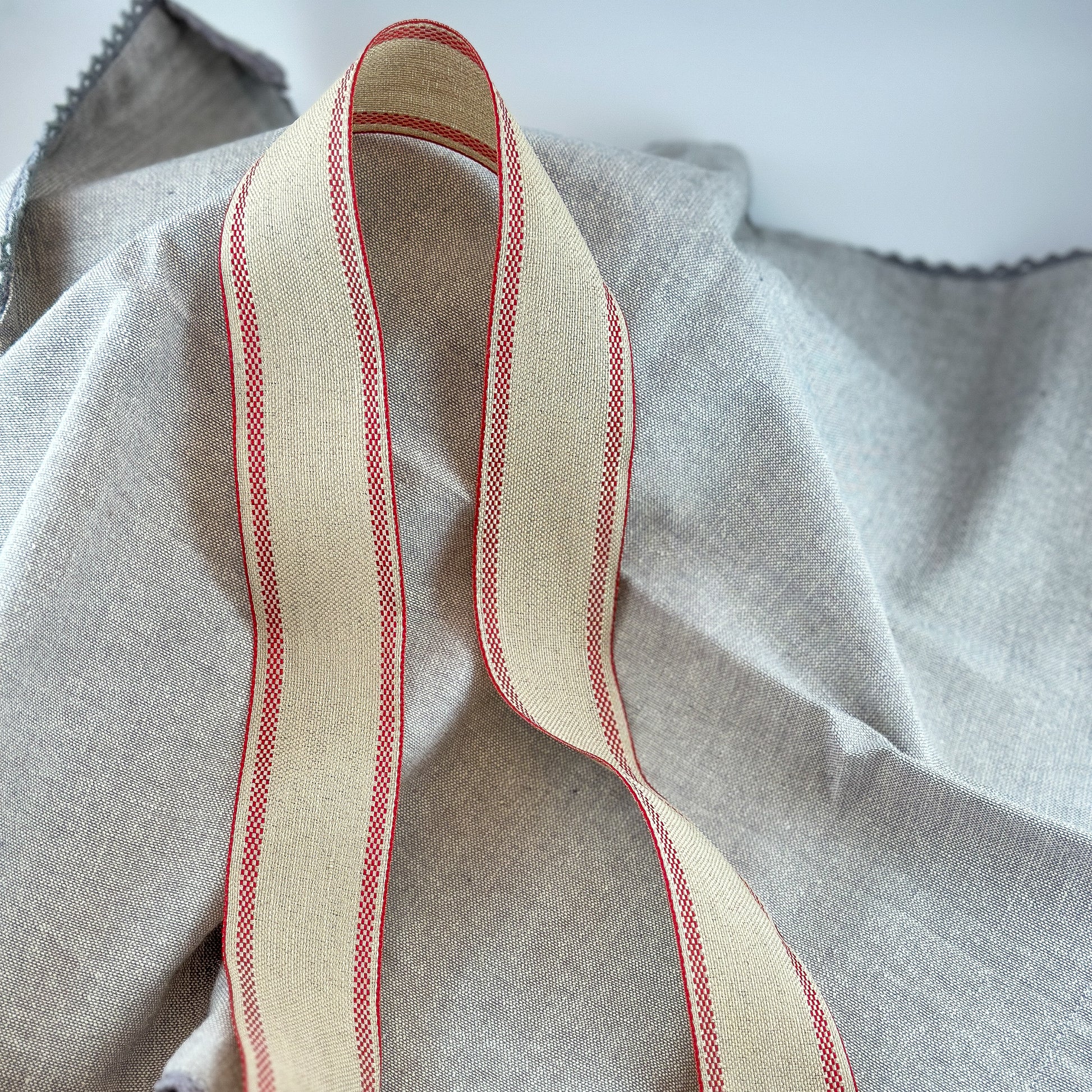 Dekoband "Skandi" Leinen Natur Rot 40mm - Wohnen auf dem Land