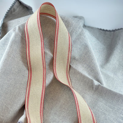 Dekoband "Skandi" Leinen Natur Rot 40mm - Wohnen auf dem Land