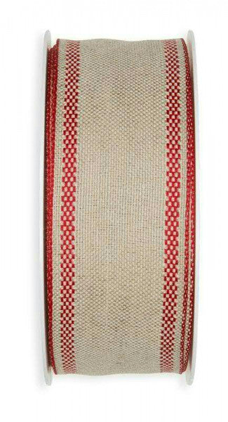 Dekoband "Skandi" Leinen Natur Rot 40mm - Wohnen auf dem Land