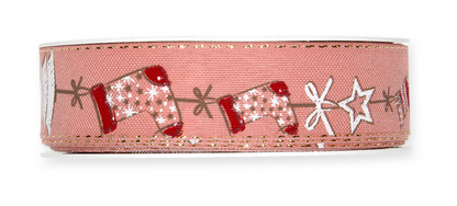 Dekoband "Stiefel Weihnachten" Rosa Rot Baumwolle 25mm - Wohnen auf dem Land