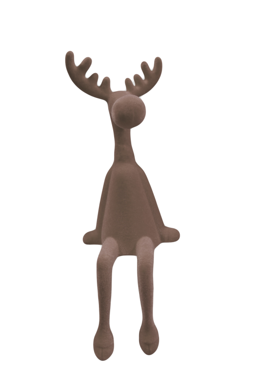 Deko Kantenhocker Elch "Milo" Kunststoff Beflockt Taupe 25cm - Wohnen auf dem Land