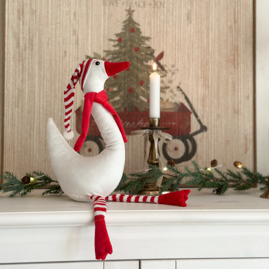 Deko Kantenhocker Gans "Henriette" Stoff rot weiß 27cm - Wohnen auf dem Land