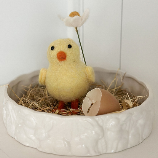 Küken Deko Figur "Blümchen" Filz Gelb 14cm - Wohnen auf dem Land