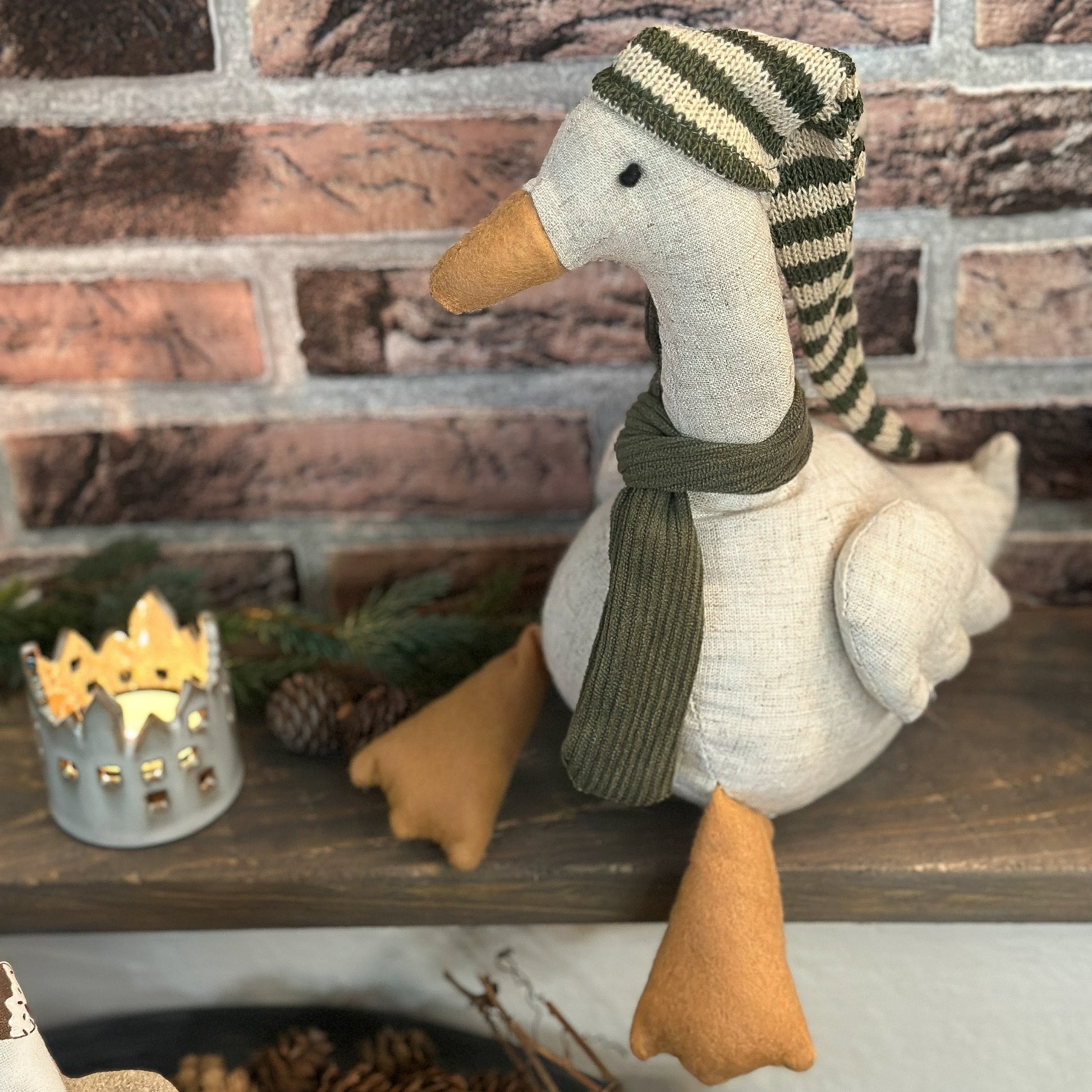 Deko Weihnachtsente Türstopper Erwin & Gerda von Wohnen auf dem Land, grüne und rote Textilfigur, 26 cm hoch