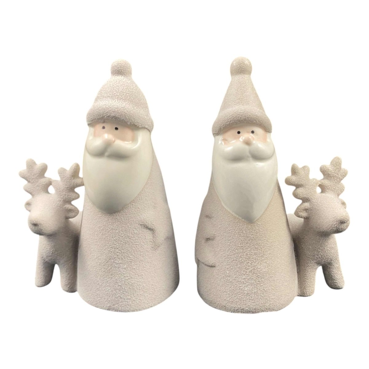 Deko Figur Weihnachtsmann "Santa & Rentier" Raustein glasiert beige 14cm 2 Varianten - Wohnen auf dem Land