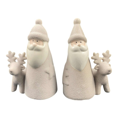 Deko Figur Weihnachtsmann "Santa & Rentier" Raustein glasiert beige 14cm 2 Varianten - Wohnen auf dem Land