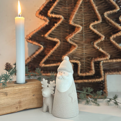 Deko Figur Weihnachtsmann "Santa & Rentier" Raustein glasiert beige 14cm 2 Varianten - Wohnen auf dem Land