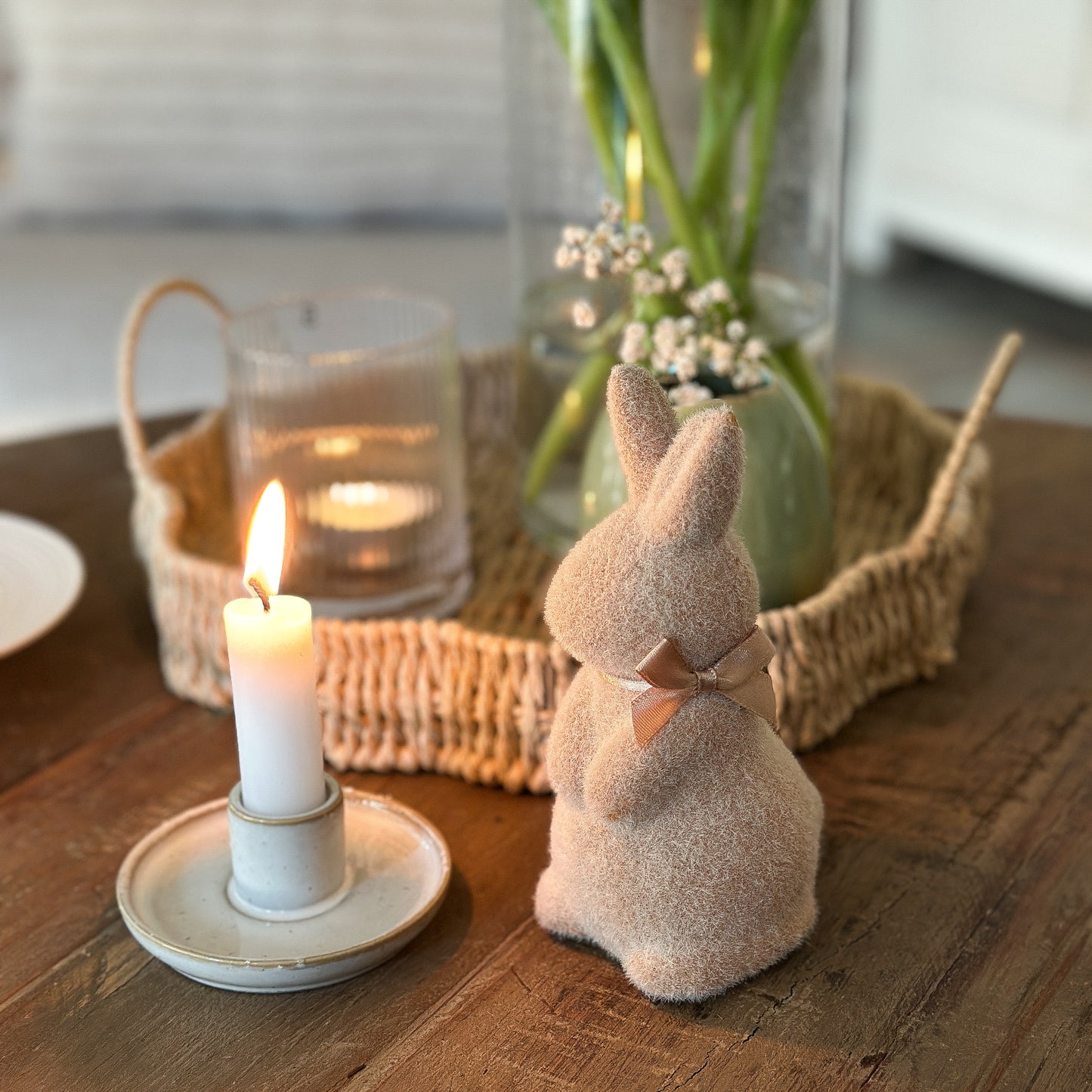 Deko Hase „Flauschi“ beflockt 3 Farben 16cm