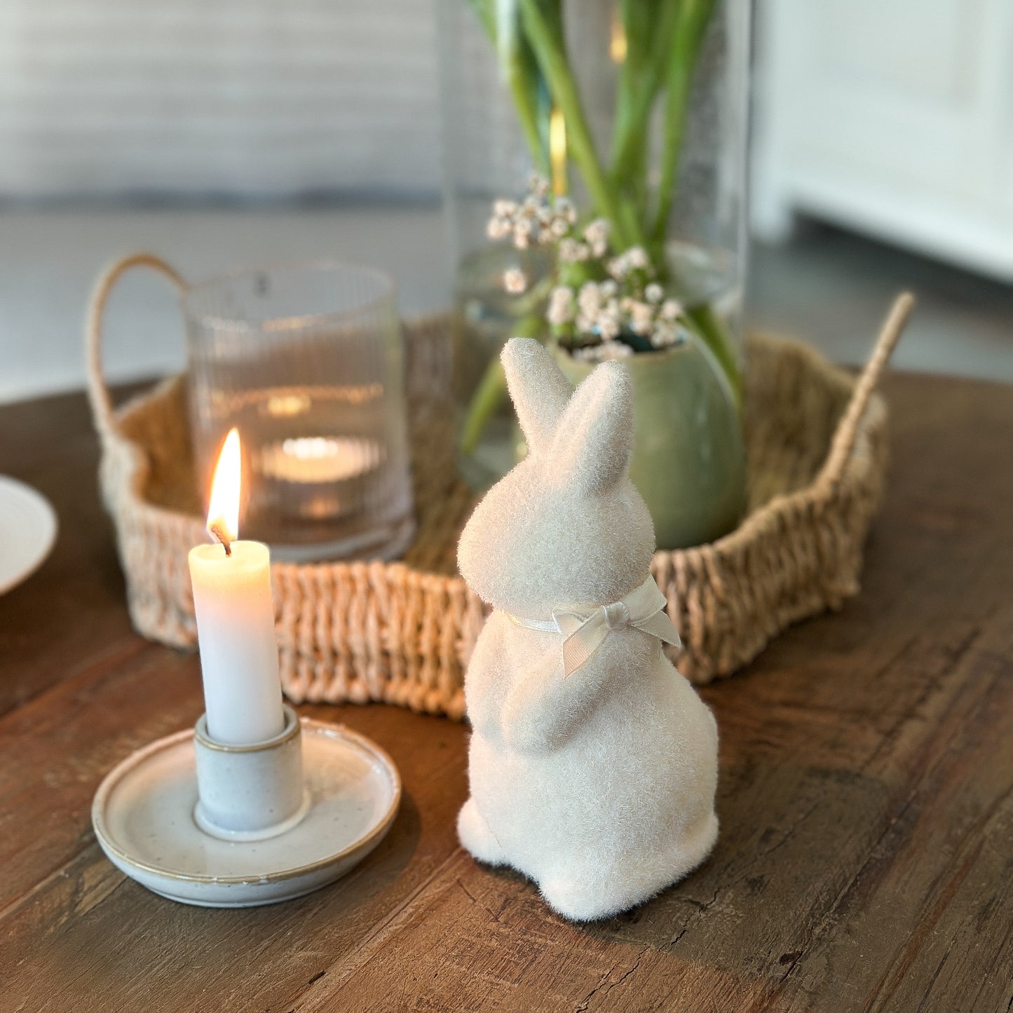 Deko Hase „Flauschi“ beflockt 3 Farben 16cm