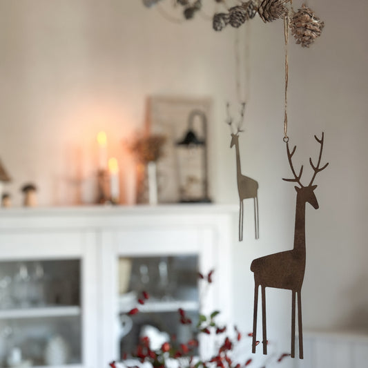 Aufhänger Deko Rentiere "Nordlicht" Metall vintage braun 2er Set - Wohnen auf dem Land