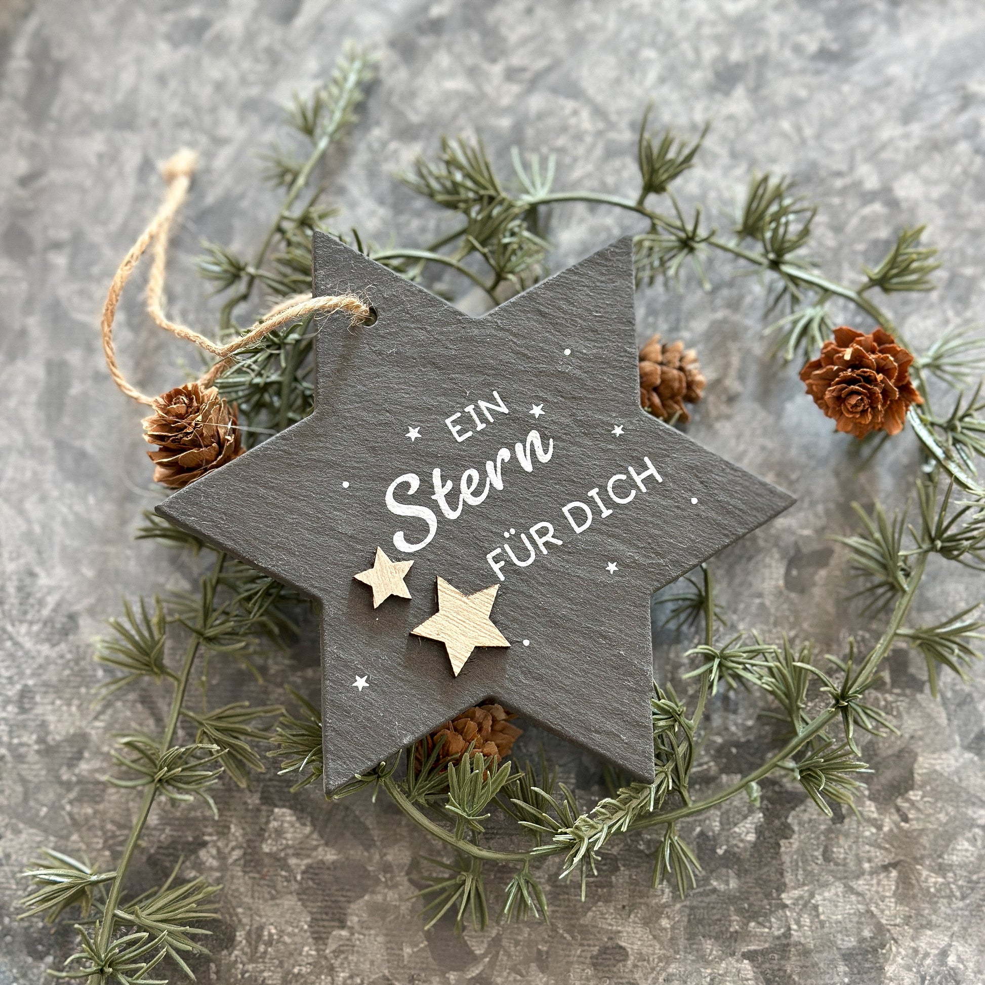 Aufhänger Stern "Ein Stern Für Dich" Schiefer schwarz 12,5cm - Wohnen auf dem Land