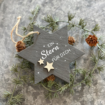 Aufhänger Stern "Ein Stern Für Dich" Schiefer schwarz 12,5cm - Wohnen auf dem Land