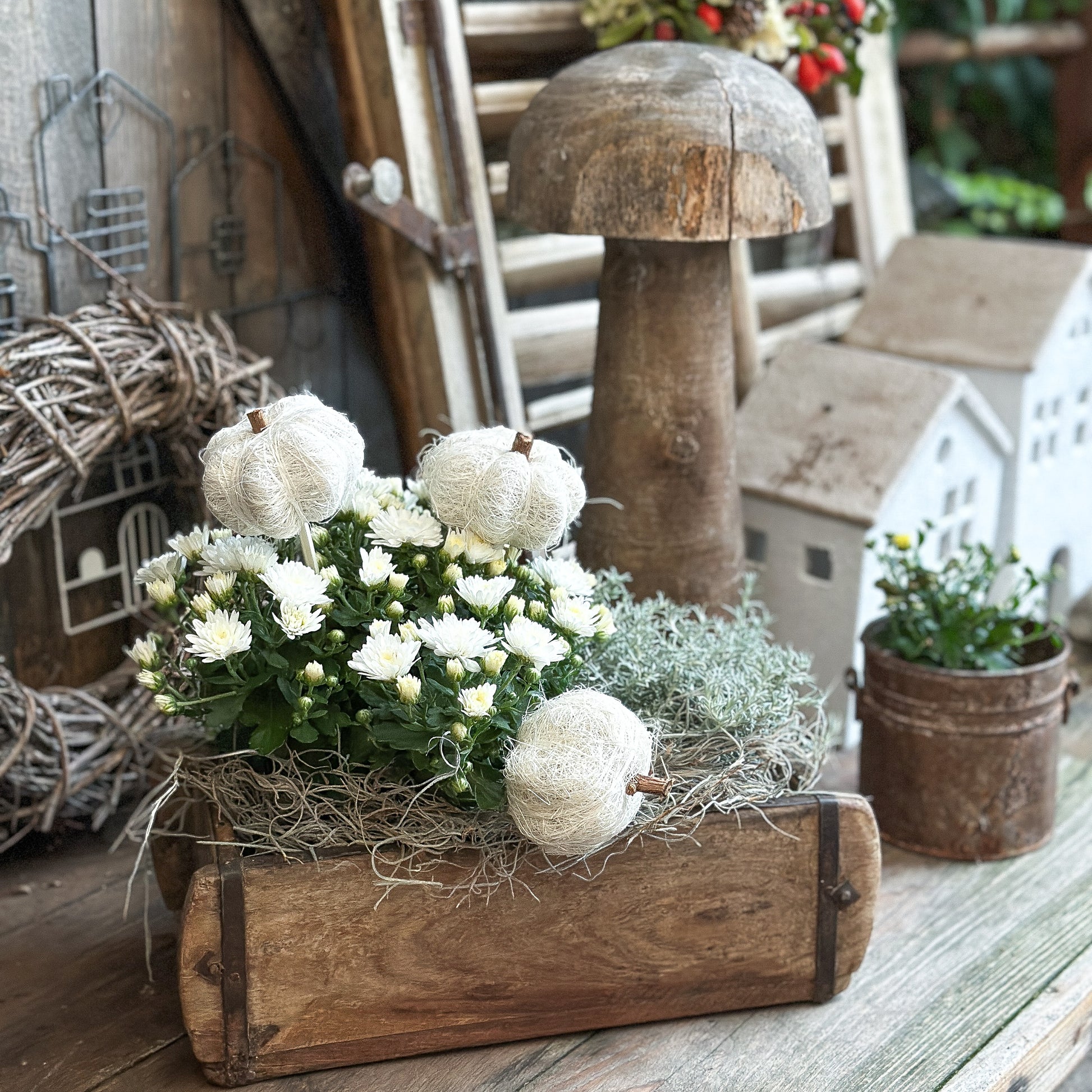 Deko Kürbisse zum Stecken "Kürbis Trio" Sisal creme weiß 3er Set - Wohnen auf dem Land