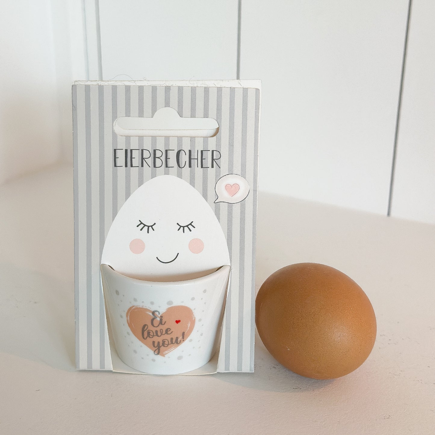 Eierbecher mit Spruch „Frühstücksgruß“ im Geschenk-Set von Wohnen auf dem Land, 3 Designs, ideal für Frühstücksgeschenke