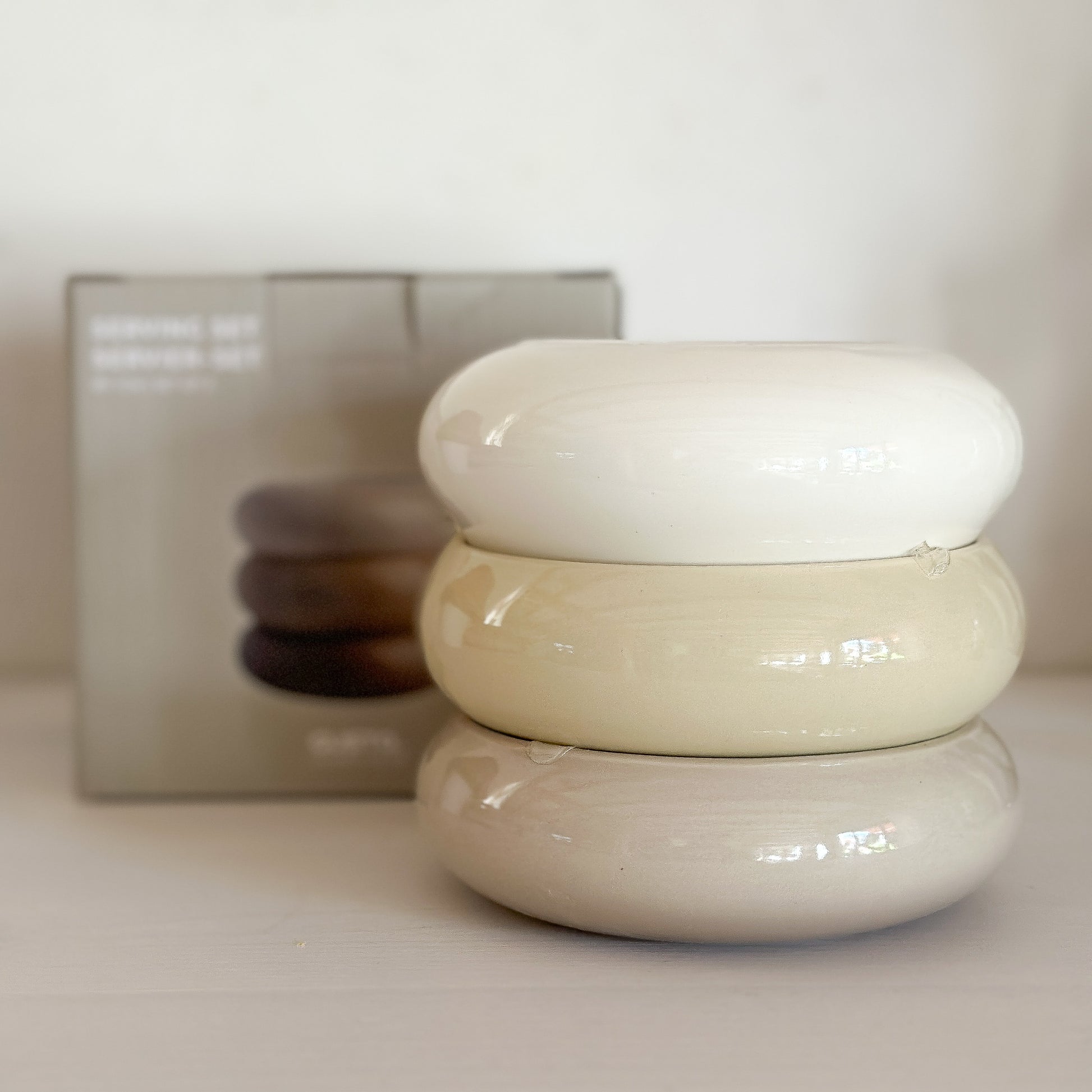 Servier-Set Dip-Schalen "Macaron" Keramik weiß beige taupe 3er Set - Wohnen auf dem Land