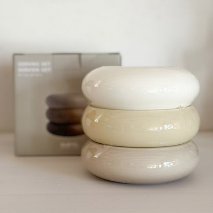 Servier-Set Dip-Schalen "Macaron" Keramik weiß beige taupe 3er Set - Wohnen auf dem Land