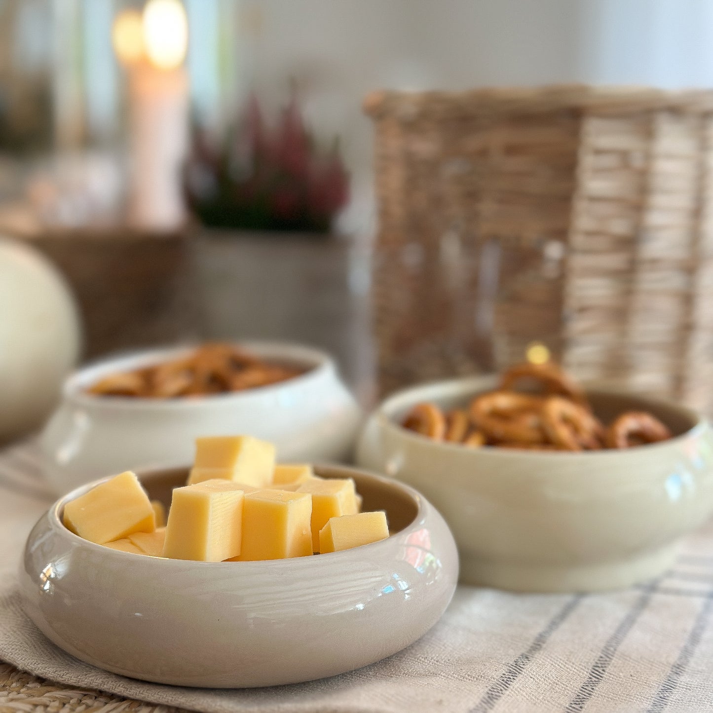 Servier-Set Dip-Schalen "Macaron" Keramik weiß beige taupe 3er Set - Wohnen auf dem Land