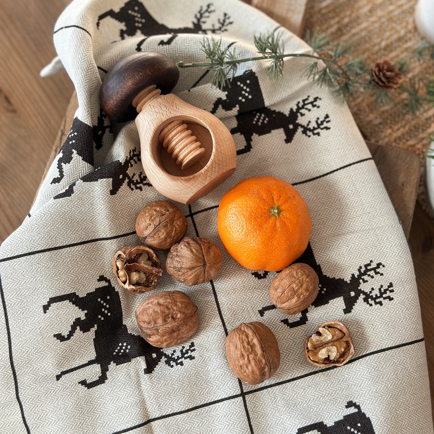 Geschirrtuch Skandi "Rentier" Baumwolle beige 50x70 - Wohnen auf dem Land