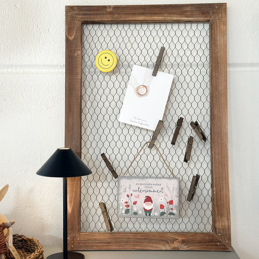 Vintage Holzrahmen für Fotoboard „Rustic Memo“ aus braunem Holz mit Maschendraht, Holzdeko im rustikalen Landhausstil