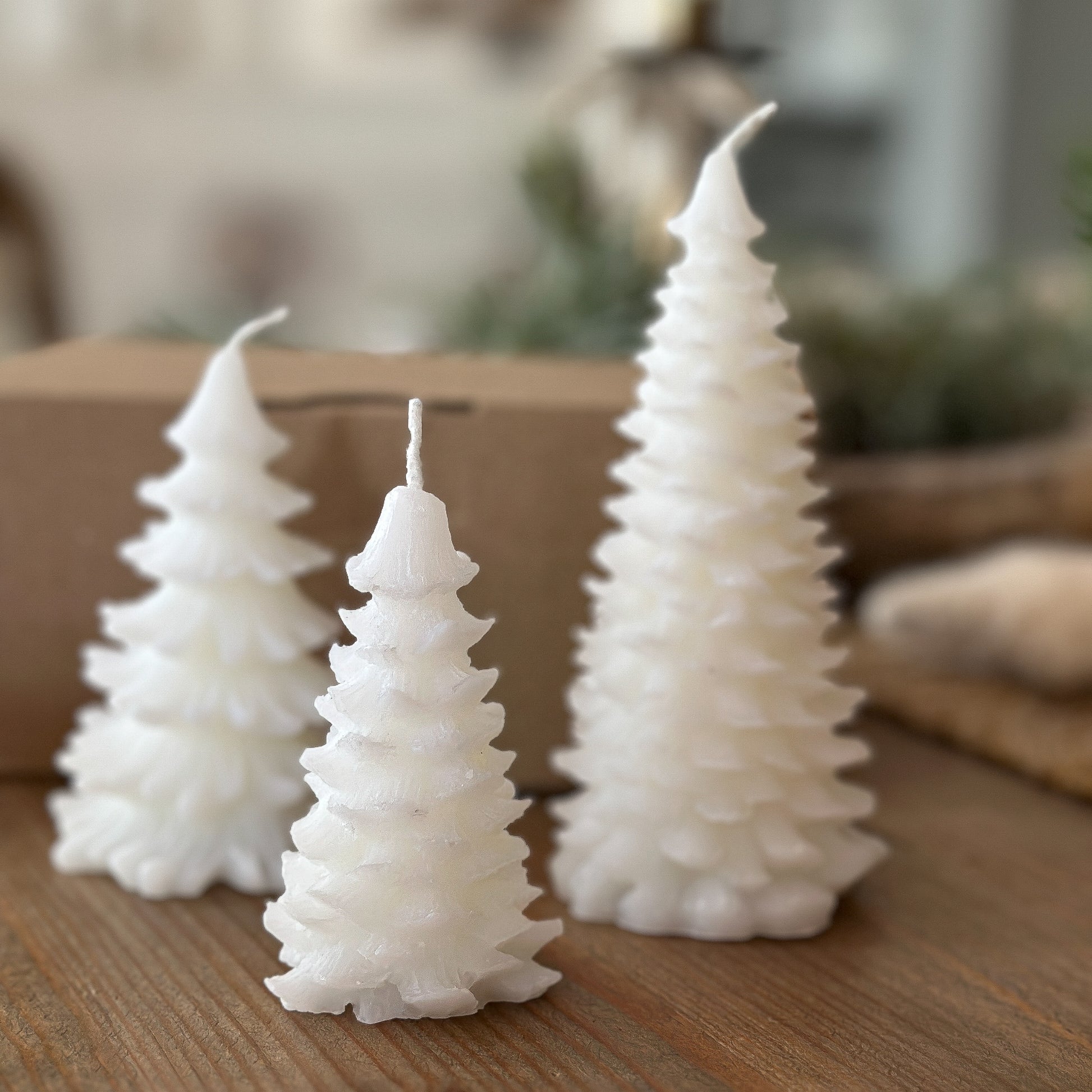 Kerzen Set Tannenbaum "Wintertannen" 3er Set Weiß - Wohnen auf dem Land