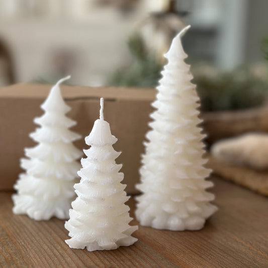 Kerzen Set Tannenbaum "Wintertannen" 3er Set Weiß - Wohnen auf dem Land