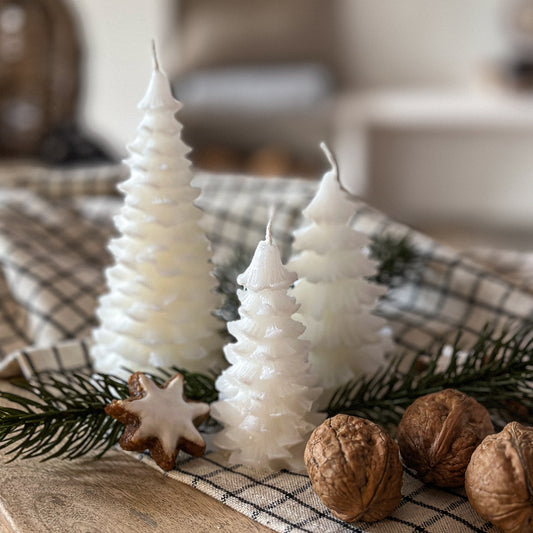Kerzen Set Tannenbaum "Wintertannen" 3er Set Weiß - Wohnen auf dem Land