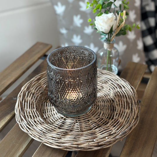 Windlicht Vase "Carla" Glas grau 13cm - Wohnen auf dem Land