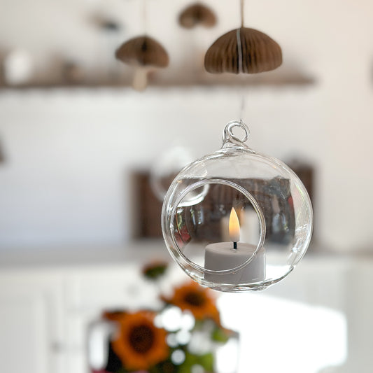 Teelichthalter Anhänger Kugel "Like Hugo" Glas 10cm - Wohnen auf dem Land