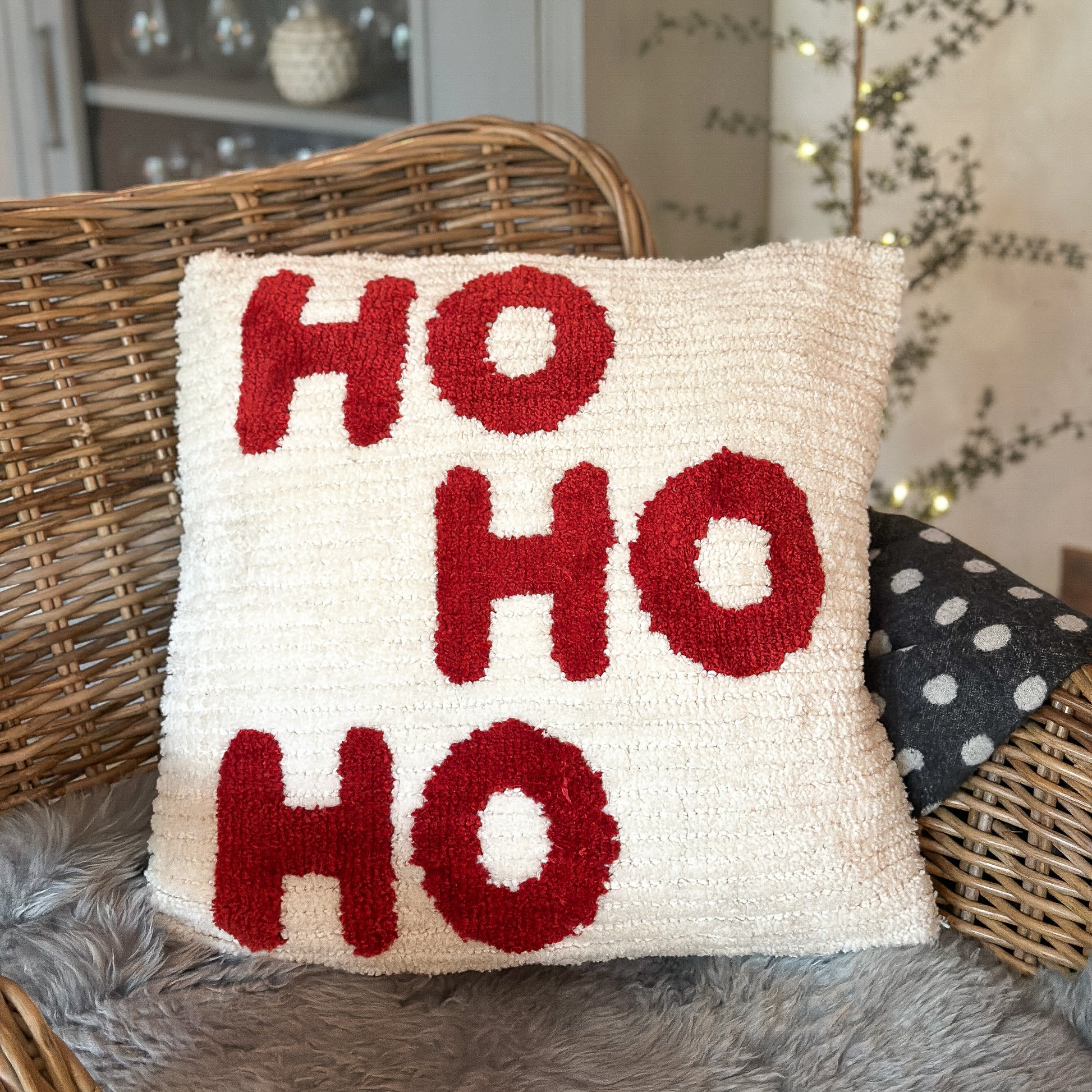 Deko Kissen "HO HO HO“ creme rot 45x45cm - Wohnen auf dem Land