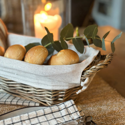 Baguette-Korb mit Beutel "Brotzeit Natur" Weide/Canvas - Wohnen auf dem Land