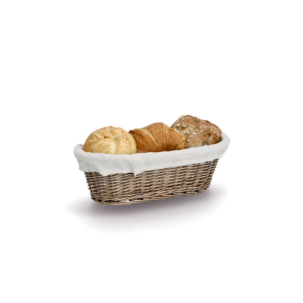 Brotkorb mit Beutel "Morgenkorb" aus Weide und Canvas von Wohnen auf dem Land, ideal für Frühstücksbrötchen oder Brot.