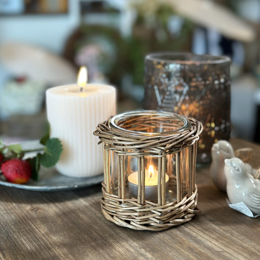Kerzenhalter Windlicht "Boho" Rattan 9cm - Wohnen auf dem Land