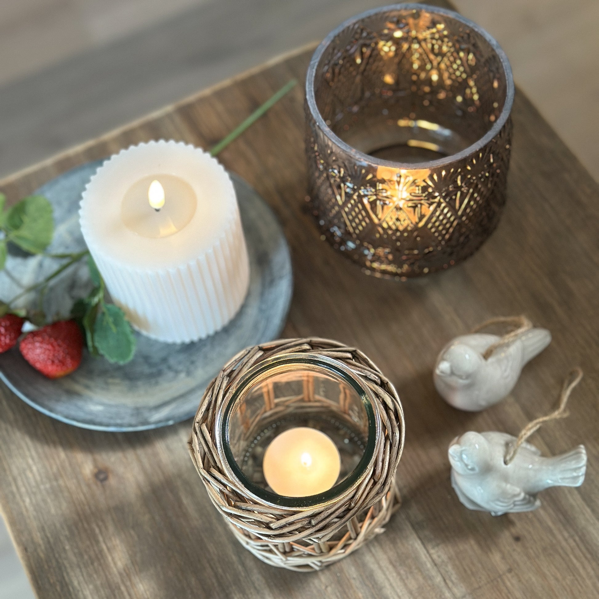 Kerzenhalter Windlicht "Boho" Rattan 9cm - Wohnen auf dem Land