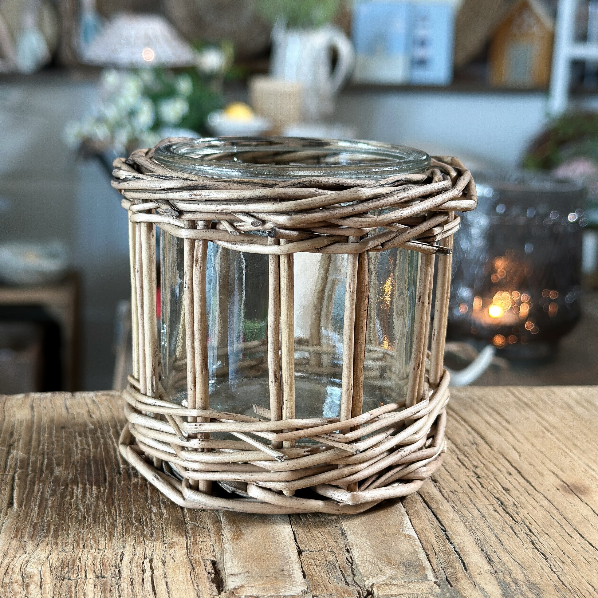 Kerzenhalter Windlicht "Boho" Rattan 9cm - Wohnen auf dem Land