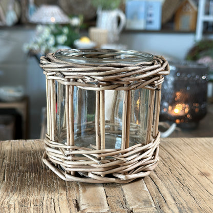 Kerzenhalter Windlicht "Boho" Rattan 9cm - Wohnen auf dem Land