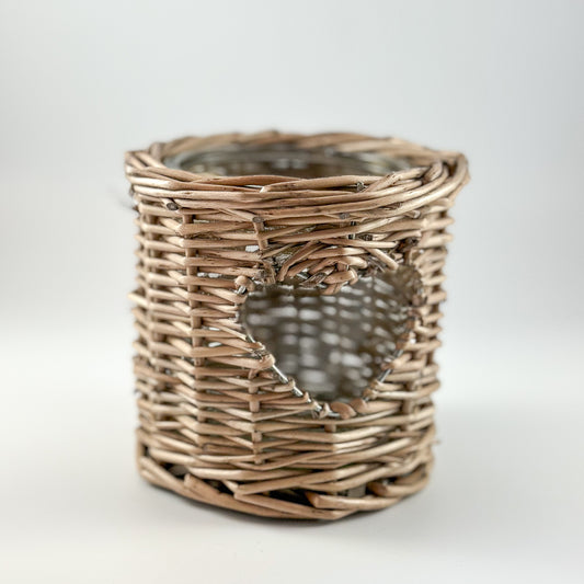 Kerzenhalter Windlicht "Herz" Rattan 9cm - Wohnen auf dem Land