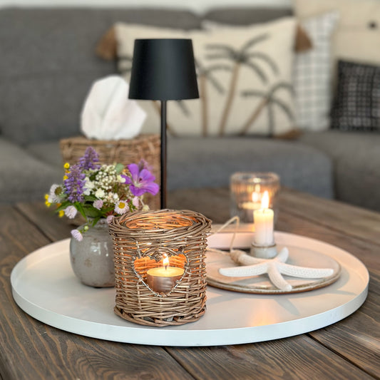Kerzenhalter Windlicht "Herz" Rattan 9cm - Wohnen auf dem Land