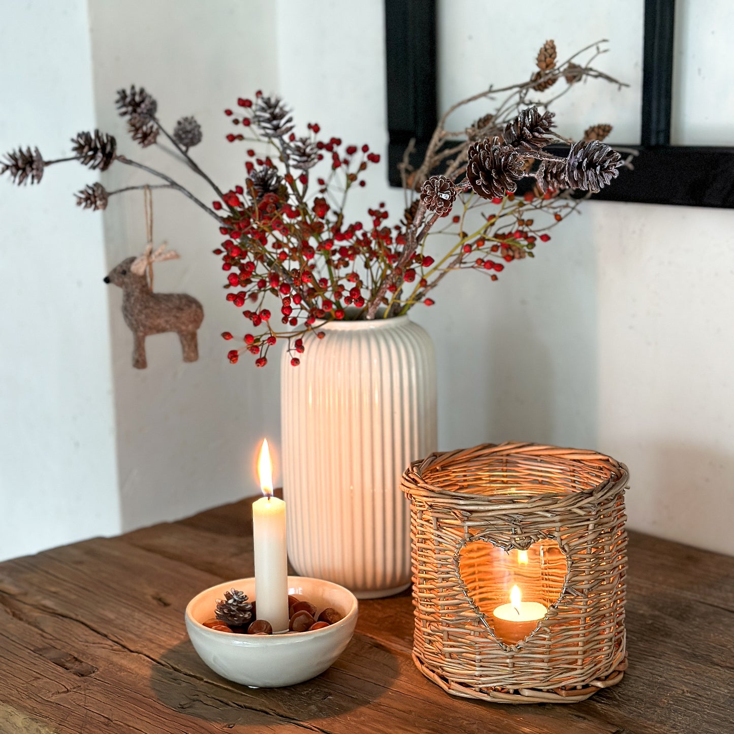 Kerzenhalter Windlicht "Herz" Rattan 12cm - Wohnen auf dem Land