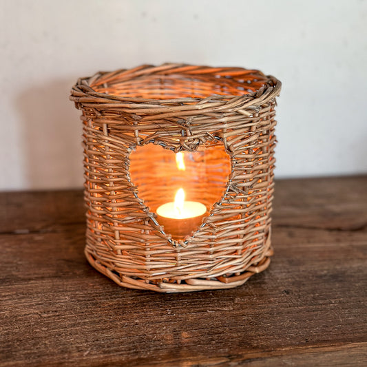 Kerzenhalter Windlicht "Herz" Rattan 12cm - Wohnen auf dem Land