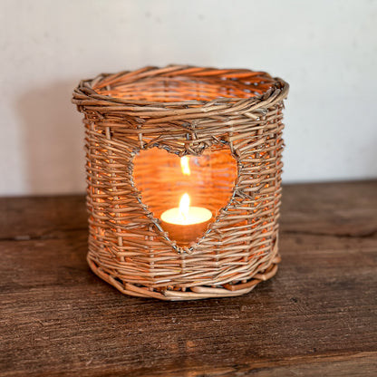 Kerzenhalter Windlicht "Herz" Rattan 12cm - Wohnen auf dem Land
