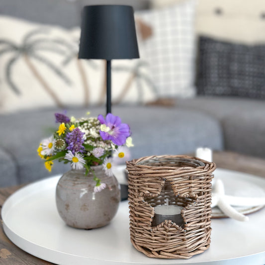 Kerzenhalter Windlicht "Stern" Rattan 9cm - Wohnen auf dem Land