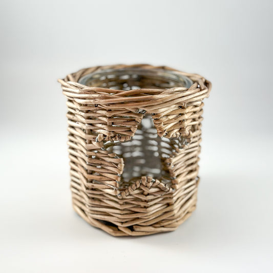 Kerzenhalter Windlicht "Stern" Rattan 9cm - Wohnen auf dem Land