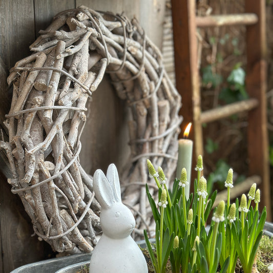 Runder Kranz "Big Willow" aus Natur Rattan, 40cm Durchmesser, handgefertigt, dekorativer Wandkranz im Landhausstil