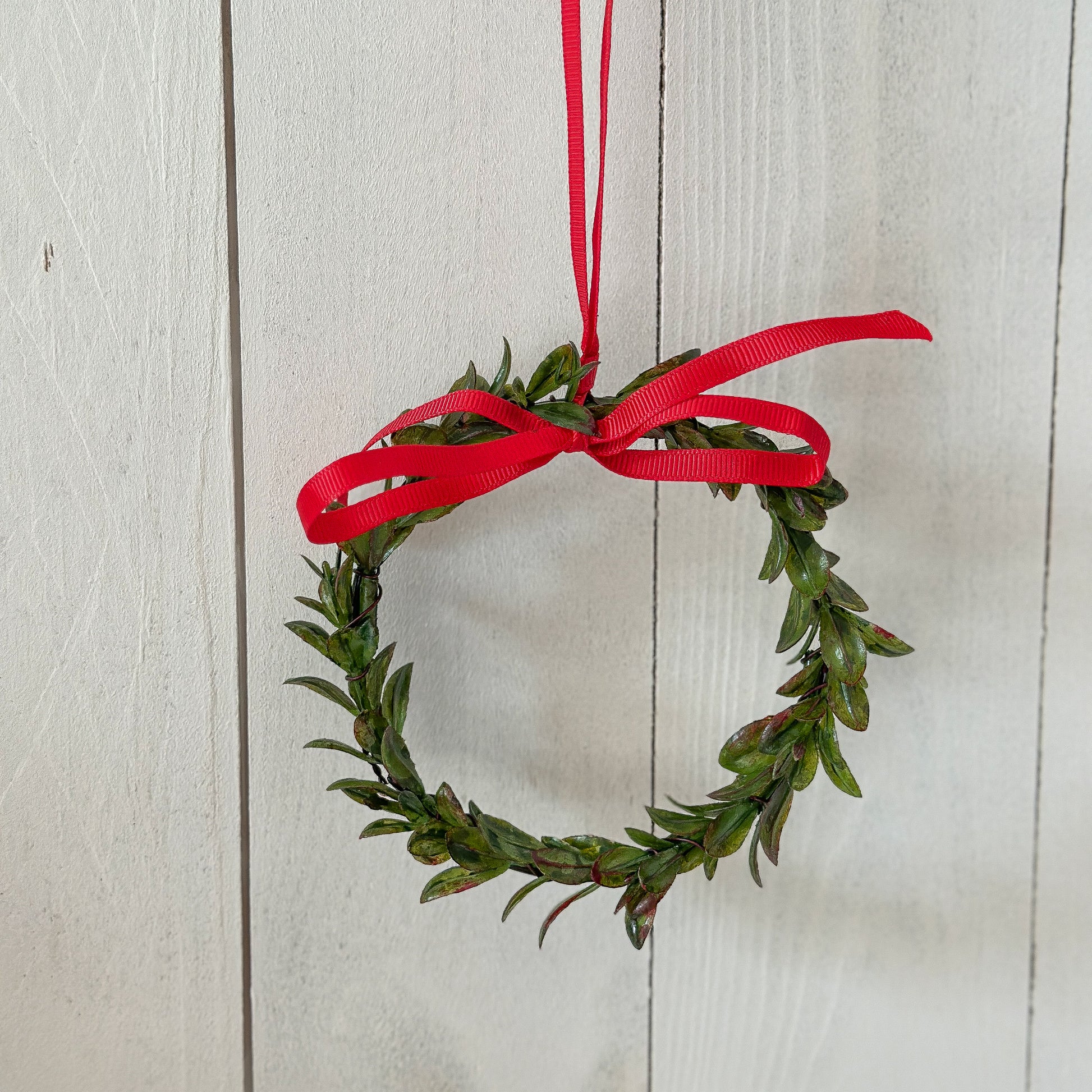 Kranz Blätter "Mini Mistel" mit roter Schleife grün 12cm - Wohnen auf dem Land